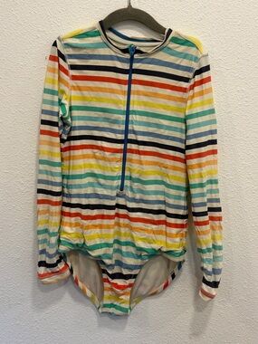 Primary Striped Long-Sleeve One-Piece in Blue, Red, Cream